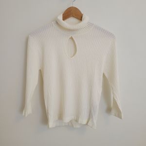 Banned retro 1950s louise ribbed knit turtle neck keyhole top